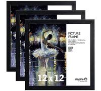 inspire by Hampton Frames | OXFORD Picture Frame Set | 12x12in (30x30cm), Black, Acrylic (Non-Glass), 3-Pack | Modern Display, Lightweight, Wall Mount | For Photos, Artwork, Home Décor