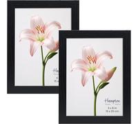 inspire by Hampton Frames | Photo Frame Pack of 2, 6x8 (15x20cm), Black, Engineered Wood, Paperwrapped Wood Effect | Acrylic Front, Freestanding or Wall Mount, Rectangular | Display Photos