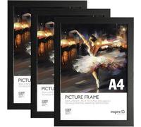 inspire by Hampton Frames | Photo Frame Set CAMBRIDGE | A4 (21x30cm), Black, Engineered Wood, Pack of 3 | Acrylic Front, Freestanding or Wall Mount | Modern Home Décor Display