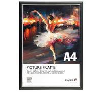 inspire by Hampton Frames | Picture Frame | A4 (21x30cm), Black, Foil Wrapped Plastic, Rectangular | Acrylic Non-Glass Front, Wall Mount or Freestanding, Drop-In Back | For Photo or Poster Display