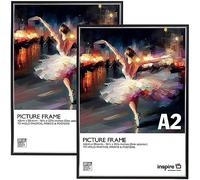 inspire by Hampton Frames | Picture Poster Frame 2-Pack | A2 (42x59cm), Black, Plastic, Foil Wrapped | Acrylic Non-Glass Front, Drop-In Back, Wall Mount | For Photos, Certificates, Posters