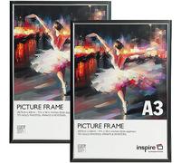 inspire by Hampton Frames | Picture Poster Frame 2-Pack | A3 (30x42cm), Black, Plastic, Foil Wrapped | Acrylic Non-Glass Front, Wall Mount, Drop-In Back | For Photo, Certificate Display