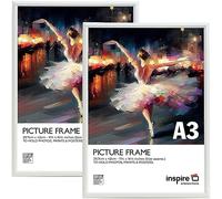 inspire by Hampton Frames | Picture Poster Frame 2-Pack | A3 (30x42cm), White, Plastic, Foil Wrapped | Acrylic Non-Glass Front, Wall Mount, Drop In Back | For Photos, Certificates, Art Display