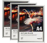 inspire by Hampton Frames | Picture Poster Frame 3-Pack | A4 (21x30cm), Silver, Plastic, Foil Wrapped | Acrylic Non-Glass Front, Drop-In Back, Wall Mount or Freestanding | For Photos, Certificates