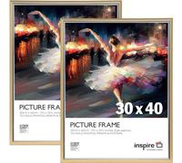 inspire by Hampton Frames | Picture Poster Frame | 30x40cm, Gold, Pack of 2, Plastic, Foil Wrapped | Acrylic Front, Wall Mount, Drop-In Back | Modern Home Décor Display