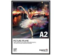 inspire by Hampton Frames | Picture Poster Frame | A2 (42x59cm), Black, Plastic, Foil Wrapped | Acrylic Non-Glass Front, Wall Mount, Landscape or Portrait | Display for Photos, Posters