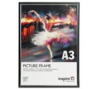 inspire by Hampton Frames | Picture Poster Frame | A3 (30x42cm), Black, Plastic, Foil Wrapped | Acrylic Non-Glass Front, Drop-In Back, Wall Mount | For Photographs, Certificates, Art Display