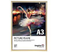 inspire by Hampton Frames | Picture Poster Frame | A3 (30x42cm), Gold, Plastic, Foil Wrapped | Acrylic Non-Glass Front, Drop-In Back, Wall Mount | For Photo, Certificate, Artwork Display