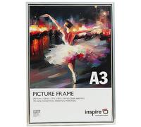 inspire by Hampton Frames | Picture Poster Frame | A3 (30x42cm), Silver, Plastic, Foil Wrapped | Acrylic Non-Glass Front, Drop-In Back, Wall Mount | For Photographs, Certificates, Posters