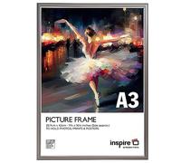 inspire by Hampton Frames | Picture Poster Frame | A3 (30x42cm), Smoke Grey, Plastic, Foil Wrapped | Acrylic Non-Glass Front, Wall Mount, Drop In Back | Display for Photos, Certificates