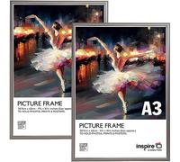 inspire by Hampton Frames | Picture Poster Frame Set | A3 (30x42cm), Smoke Grey, Plastic, 2-Pack | Foil Wrapped, Acrylic Front, Wall Mount | For Photos, Certificates, Artwork Display