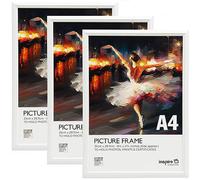 inspire by Hampton Frames | Picture Poster Frame Set | A4 (21x30cm), White, Plastic, 3-Pack | Foil Wrapped, Acrylic Front, Wall Mount or Freestanding | For Home Decor, Photo Display