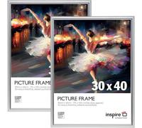 inspire by Hampton Frames | Picture Poster Frames | 30x40cm, Silver, Pack of 2, Plastic, Foil Wrapped | Acrylic Front, Wall Mount, Drop-In Back | Modern Display for Photos, Certificates