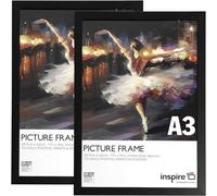 inspire by Hampton Frames | Poster Frame CAMBRIDGE A3 (29.7x42cm), Black, Engineered Wood, Pack of 2 | Acrylic Front, Wall Mount, Landscape or Portrait | Modern Home Décor Display