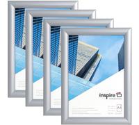inspire by Hampton Frames | Snap Frame Pack of 4 | A4 (21x30cm), Silver, Rectangular, Acrylic Front | Easy Change, Wall Mountable, Lightweight | Display Posters, Photos