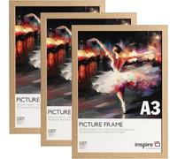 inspire by Hampton Frames | WELFORD A3 Poster Frame, 29.7x42cm, Oak, Acrylic Front, Pack of 3 | Lightweight, Shatterproof, Easy Wall Mount | Display Photos & Artwork