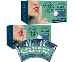 Inspire Discretion: Individually Wrapped Flushable Wipes for Adults, Unscented, Septic and Sewer Safe, Travel Friendly, Biodegradable (60 Ct)