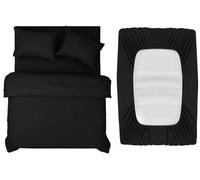 INSPIRE HOMEWARE Double Duvet Set - Duvet Cover,Fitted Sheet with 2 Pillowcases - Premium Brushed Microfiber 4 piece Double Bedding Sets - Black Quilt Cover Set for All Seasons