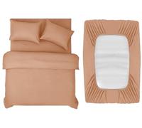 INSPIRE HOMEWARE Double Duvet Set - Duvet Cover,Fitted Sheet with 2 Pillowcases - Premium Brushed Microfiber 4 piece Double Bedding Sets - Peach Quilt Cover Set for All Seasons