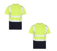 Inspire Me 2 Pack Hi Vis T Shirts for Men High Visibility Workwear Round Neck Hi Viz Safety Shirt, Security Work Utility Breathable Reflective Shirt Green Navy Small