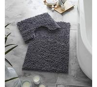 Inspire Me Bath Mat Set Bath Mat And Pedestal Anti Non-Slip Rubber Backing Fluffy Mat Bathroom Rug 100% Microfibre Soft Ultimate Zero Twist Bath Set (Charcoal)