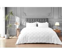 Inspire Me Edison Signature duvet set with Pillowcase Beautiful Unique Tufted Design Ultra-Soft Easy Care Quilt Geometric Duvet Design Bedding Comfort for a Dreamy Bedroom (White, Super King)