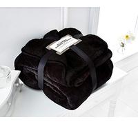 Inspire Me Flannel Sherpa Luxurious Throw Super Soft Warm Cosy Sofa and Bed Sherpa Flannel Fleece Blankets Lightweight Easy Care Throw (Black, Double 150x200)