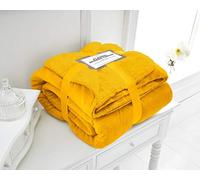 Inspire Me Flannel Sherpa Luxurious Throw Super Soft Warm Cosy Sofa and Bed Sherpa Flannel Fleece Blankets Lightweight Easy Care Throw (Ochre, Double 150x200)