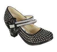 Inspire Me Girls Diamante Strappy Shoes Kids Mid Heel Wedding Party Sandals Dance Party Children Special Occasion Party Shoes (UK 1, Black Bow)