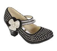 Inspire Me Girls Diamante Strappy Shoes Kids Mid Heel Wedding Party Sandals Dance Party Children Special Occasion Party Shoes (13 Kids, Black Flower)