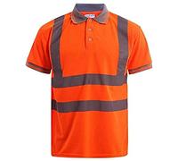 Inspire Me Hi Vis Polo Reflective Tape Stripe Security Safety Workwear Button Hi-Viz Visibility T-Shirt Lightweight Top (Orange, 5XL)