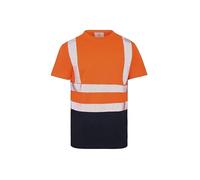 Inspire Me Hi Vis T Shirts for Men High Visibility Workwear Round Neck Hi Viz Safety Shirt, Security Work Utility Breathable Reflective Shirt Orange Navy 2XL