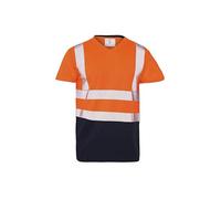 Inspire Me Hi Vis T Shirts for Men High Visibility Workwear V Neck Hi Viz Safety Shirt, Security Work Utility Breathable Reflective Shirt Orange Navy 2XL