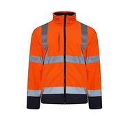 Inspire Me Hi Viz High Visibility Safety Workwear Jacket Hem Multi Zip Pockets Two Tone Light Weight Fleece Lining Softshell Security (Orange/Navy,L)