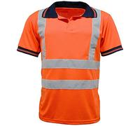 Inspire Me Hi Viz Vis Striped Collar Polo | High Visibility Polo Shirt | Reflective Tape Safety Security Work Button Polo (Orange, Large)