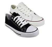 Inspire Me Ladies Canvas Shoes Casual Lace Up Top Iconic Classics Sneakers Toe Cap Flat Gym Fashion Pumps Sports Trainers Lightweight (Black White, 5)