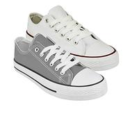 Inspire Me Ladies Canvas Shoes Casual Lace Up Top Iconic Classics Sneakers Toe Cap Flat Gym Fashion Pumps Sports Trainers Lightweight (GreyWhite, 7)