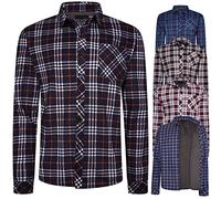 Inspire Me Lumberjack Shirts Mens Fleece Lined Regular Fit Long Sleeved Plaid Casual Shirts Padded Work Winter Warm Flannel Check Shirts for Mens Navy/White 3XL