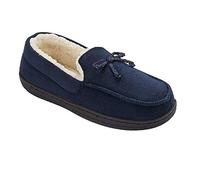 Inspire Me Men’s Brown & Navy Sherpa Fur Moccasin Deer-Skin Made Slippers for Comfort While Walking and All Other Occasions Perfect for Feet and Heels (Navy Blue, numeric_9)