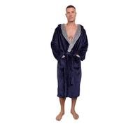 Inspire Me Men’s Flannel Hooded Bathrobe Dressing Gown - Soft Warm Fleece Bathrobe with Belt & Pockets, Luxury Loungewear Robe Breathable All Season Use (Navy Grey)