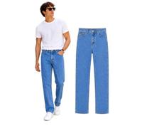 Inspire Me Mens Straight Leg Heavy Duty 100% Cotton Jeans | Regular Straight Leg | Plain Denim Wash Regular Fit Boys Light Blue, 50W / 29L