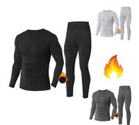 Inspire Me Mens Thermals Top and Bottoms Base Layer Set Ultra Thick Warm & Cosy Long Johns for Men Fleece Lined Trousers with Long Sleeves Top for Winters|Black XL
