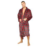 Inspire Me Men's Wiber Tartan Bathrobes Check Design Luxurious Warm Soft Dressing Gown Long Sleeved Robe Comfortable Towelling Lightweight Comfy Bathrobe for All-Season Use (Red)