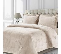 Inspire Me Plain Velvet Bedspread - Velvet Faux Fur Quilted Bedspread Bed Throw with Pillow Shams - 100% Microfiber Polyester Filling Bedding Set (Beige, Super King)