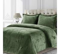 Inspire Me Plain Velvet Bedspread - Velvet Faux Fur Quilted Bedspread Bed Throw with Pillow Shams - 100% Microfiber Polyester Filling Bedding Set (Olive, King)