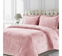 Inspire Me Plain Velvet Bedspread - Velvet Faux Fur Quilted Bedspread Bed Throw with Pillow Shams - 100% Microfiber Polyester Filling Bedding Set (Pink, Super King)