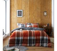 Inspire Me Teddy Duvet Set With Matching Pillowcase Beautiful Windsor Check Design Soft & smoth Reversible Fluffy Fleece Bedding Teddy Duvet Set (Rust, King)