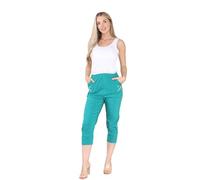 Inspire Me Women Ladies Summer Three Quarter | Capri Cropped 3/4 Pants | 2 Side Pockets | Perfect for Running Stretch Fit Elasticated Waistband Trousers (Green, 12)