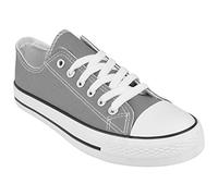 Inspire Me Women's Canvas Gym Sports Trainers, Lightweight Comfortable Canvas Shoes, Plimsoll Trainer Pumps, Ladies Lace up Flat Shoes (4UK, Grey)