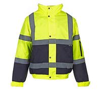 Inspire Me Work Bomber Jacket | Adjustable cuffs | 2 Hi Vis Band & Brace | Front Pockets | 300D Oxford PU Fabric (yellow navy, Small)